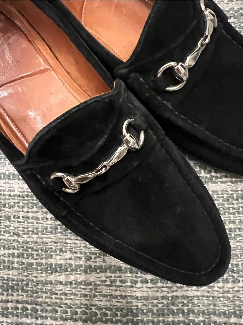 Allen Edmonds Black Suede Loafers with Silver Bit